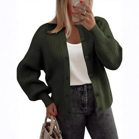 Women's Chunky Knit Long Sleeve Cardigan Sweater, Button-up, Round Neck, Autumn Fashion 2025, New Style.