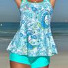 2024 European & American Flat-Leg Tankini Swimsuit Print Conservative Women's Swimwear