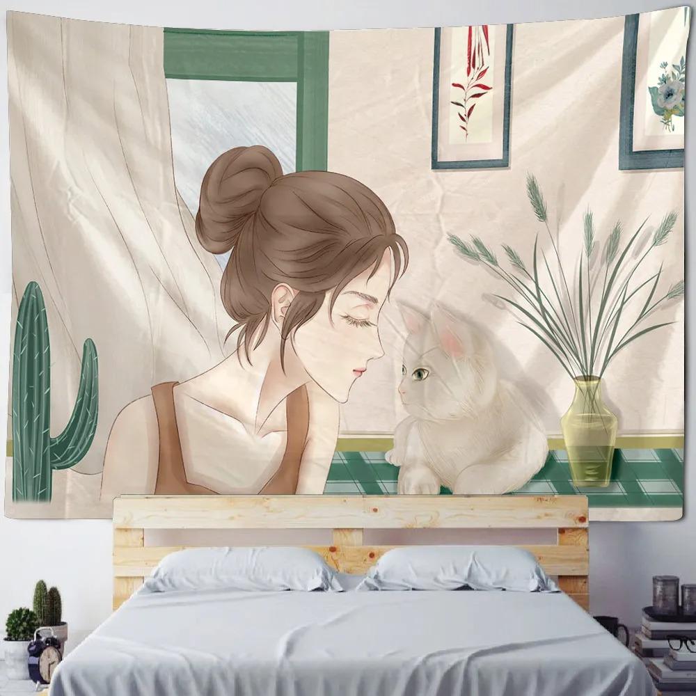 Wanddekoration Zuhause Wandteppich Cartoon Süßes Mädchen Hintergrund Hängestoff Büro Wohnzimmer Wandteppich