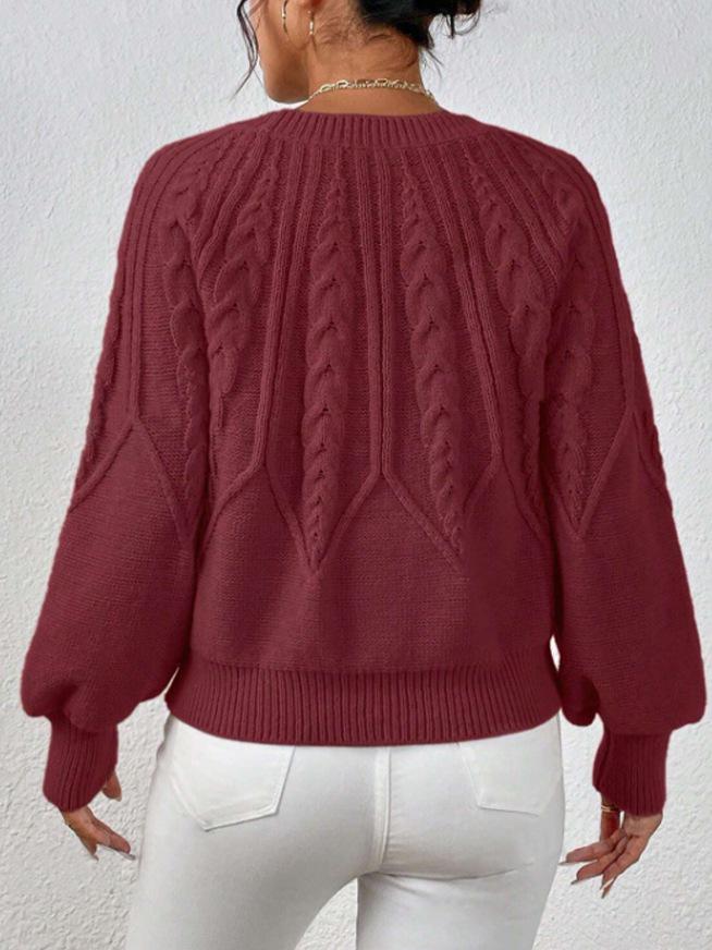 Women's Round Neck Cable Knit Sweater - Long Sleeve, Solid Color, Autumn Winter Versatile Pullover.