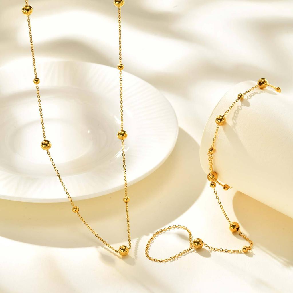 Stainless Steel Bead Hand Chain Bracelet For Women, Trendy Ring Bracelet Hand Chain Body Jewelry