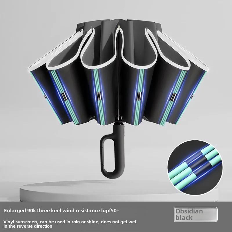 Automatic Folding Umbrella For Men Women Sun Rain Dual Purpose Umbrella Reverse Folding Feature