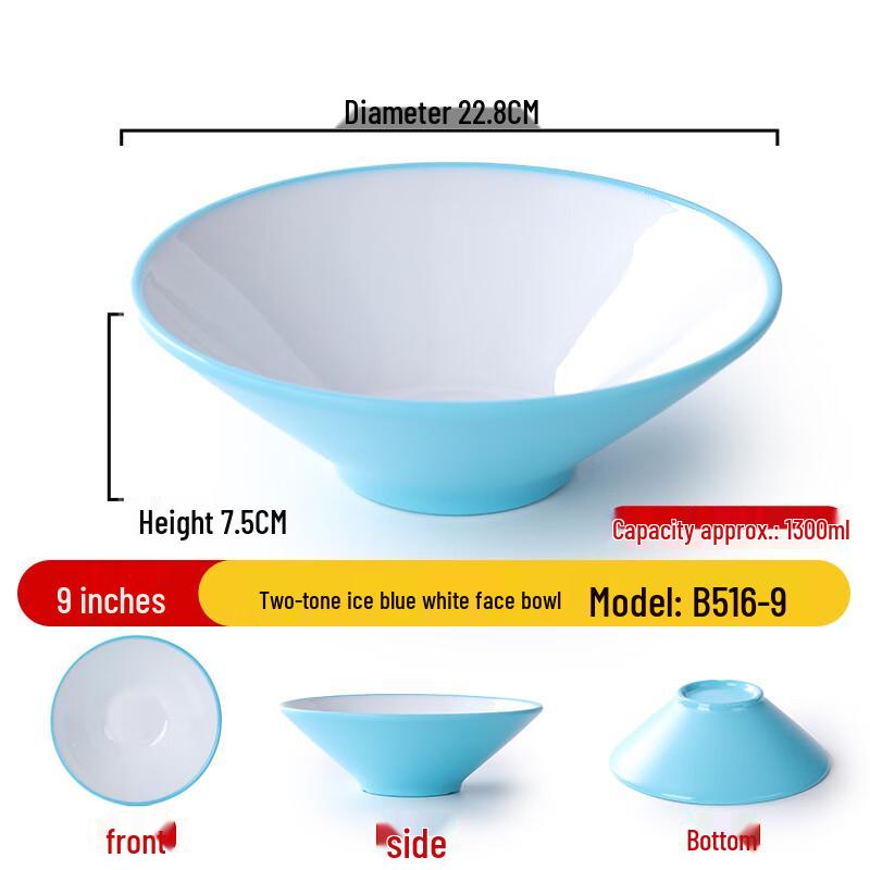 9-inch Melamine Ramen & Soup Bowl, Ice Blue & White