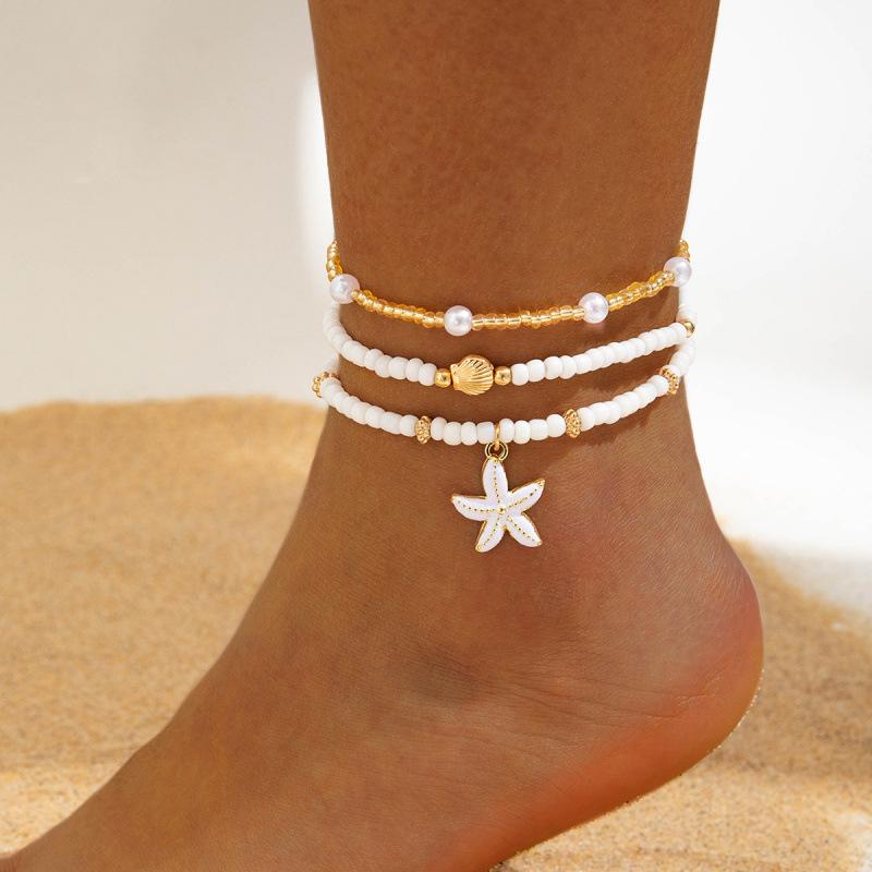 Accessories Bohemian Iron Disc Pendant Rice Bead Anklet Multi-layer Beach Foot Decoration Set