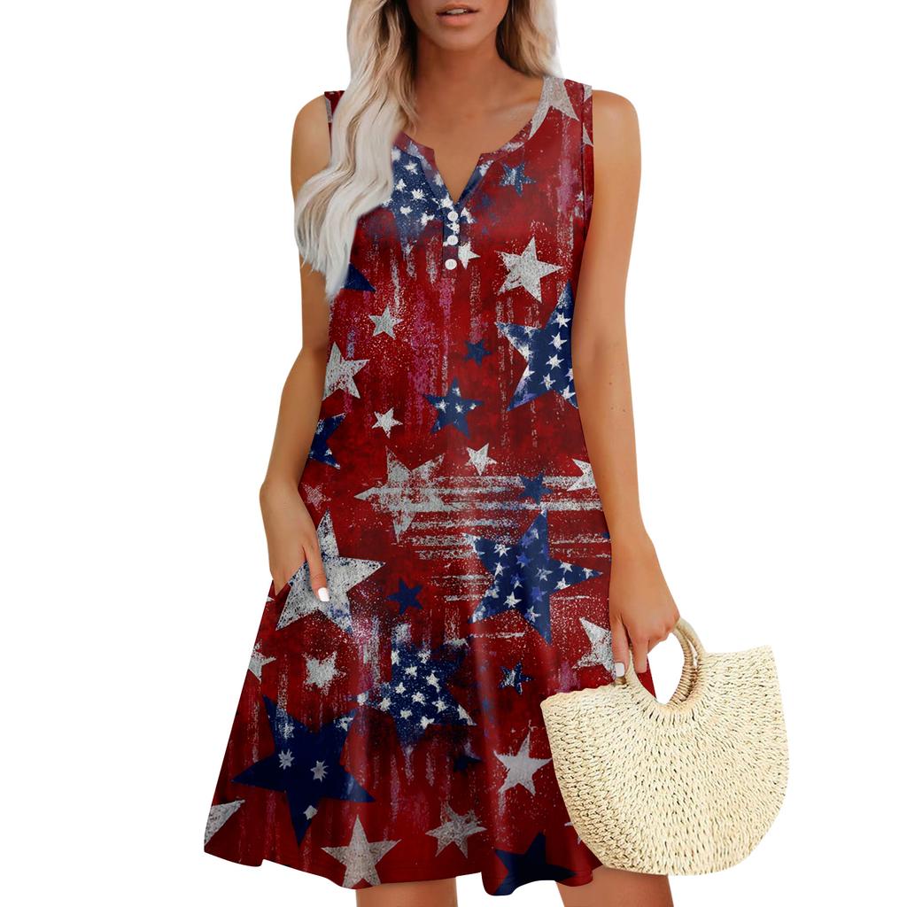 Damen Sommerkleider Lockeres V-Ausschnitt Ärmelloses Sommerkleid Kleid Mit Taschen