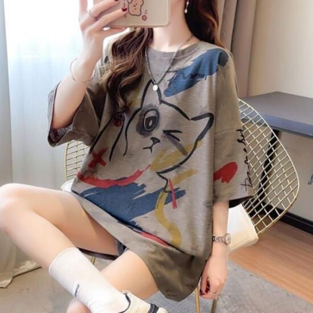 Navava Women PrinTing Loose FiT Round Neck ShorT Sleeve T shirT nT2548