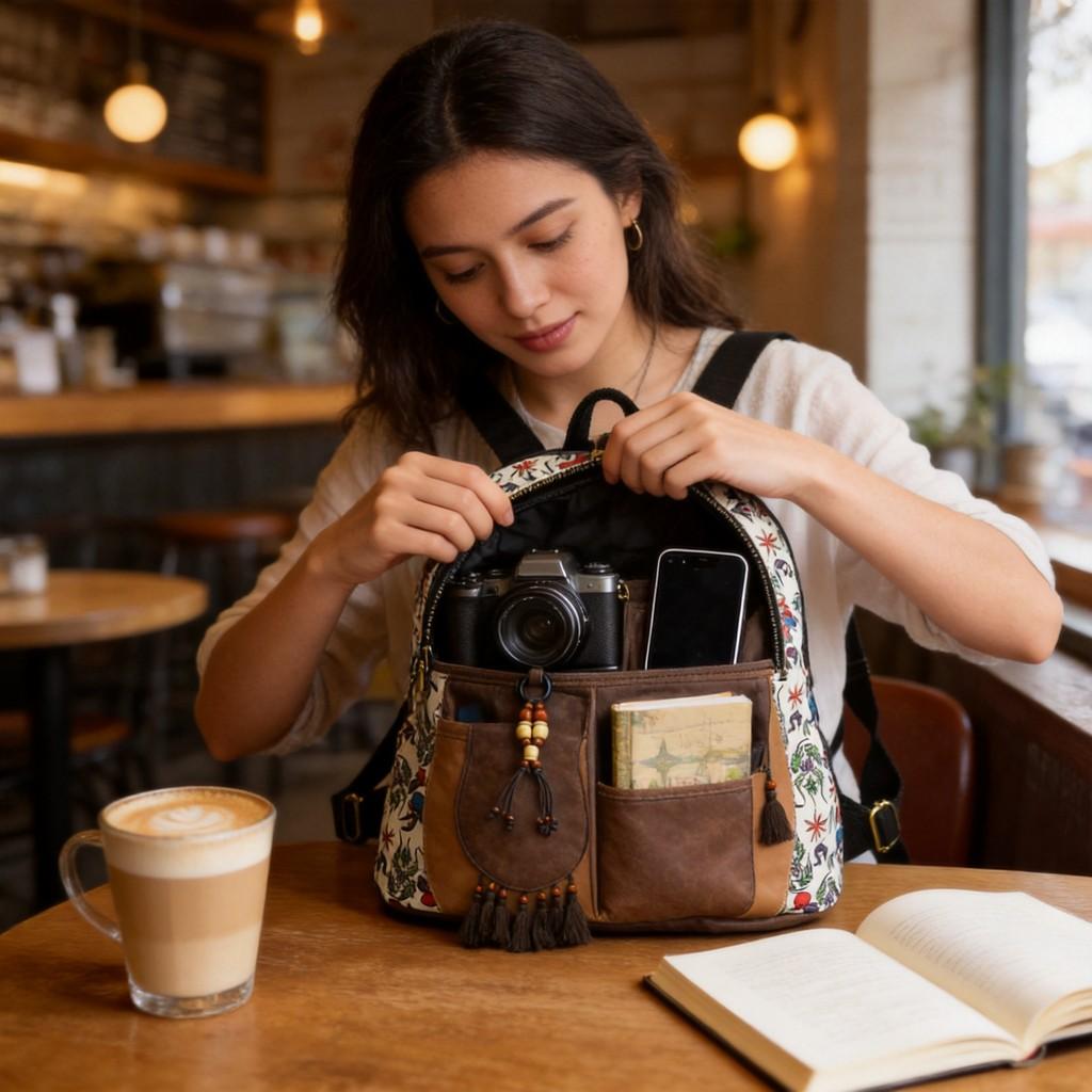 Retro Chinese Style Womens Backpack Pu Leather Travel Bag With Multiple Pockets For Casual Use