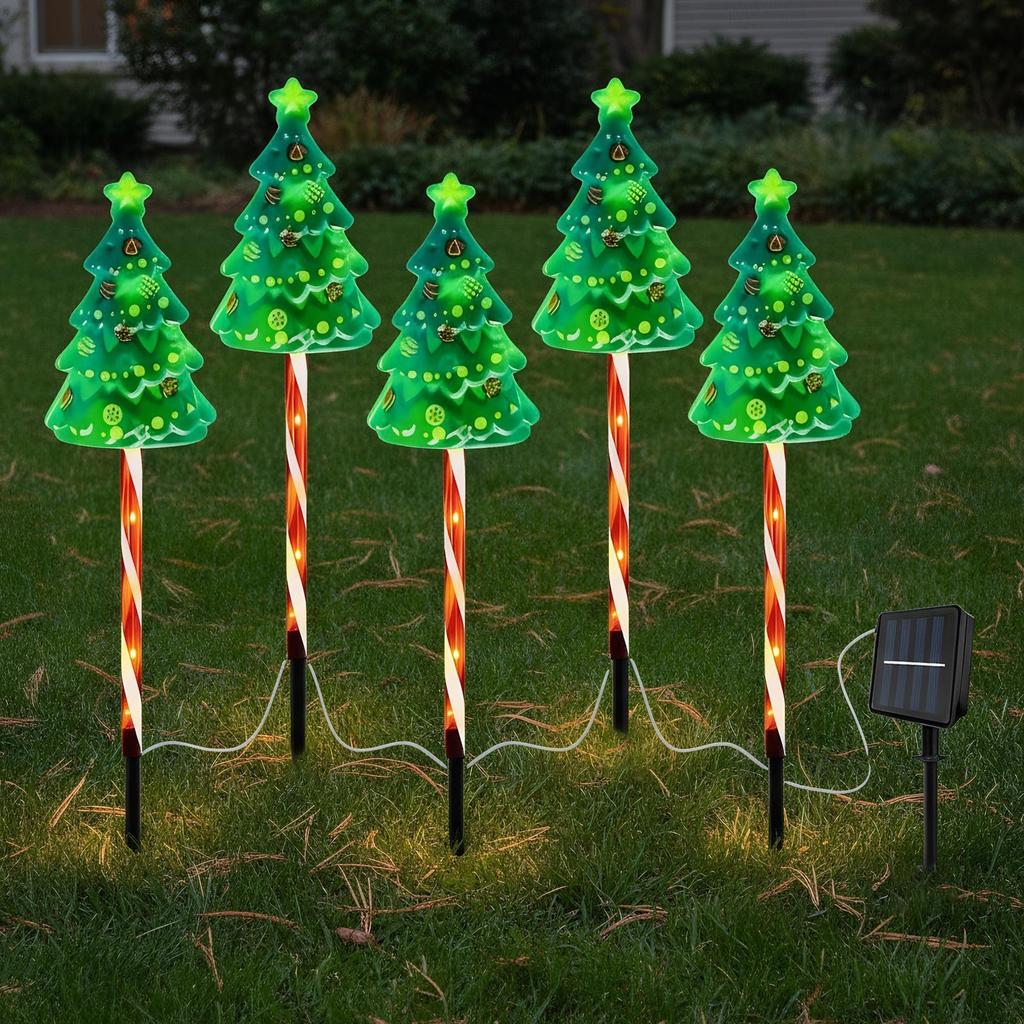 Christmas Tree Pathway Light 600mAh Solar Powered Waterproof Outdoor Christmas Decorations for Yard Driveway Pathway Front Door