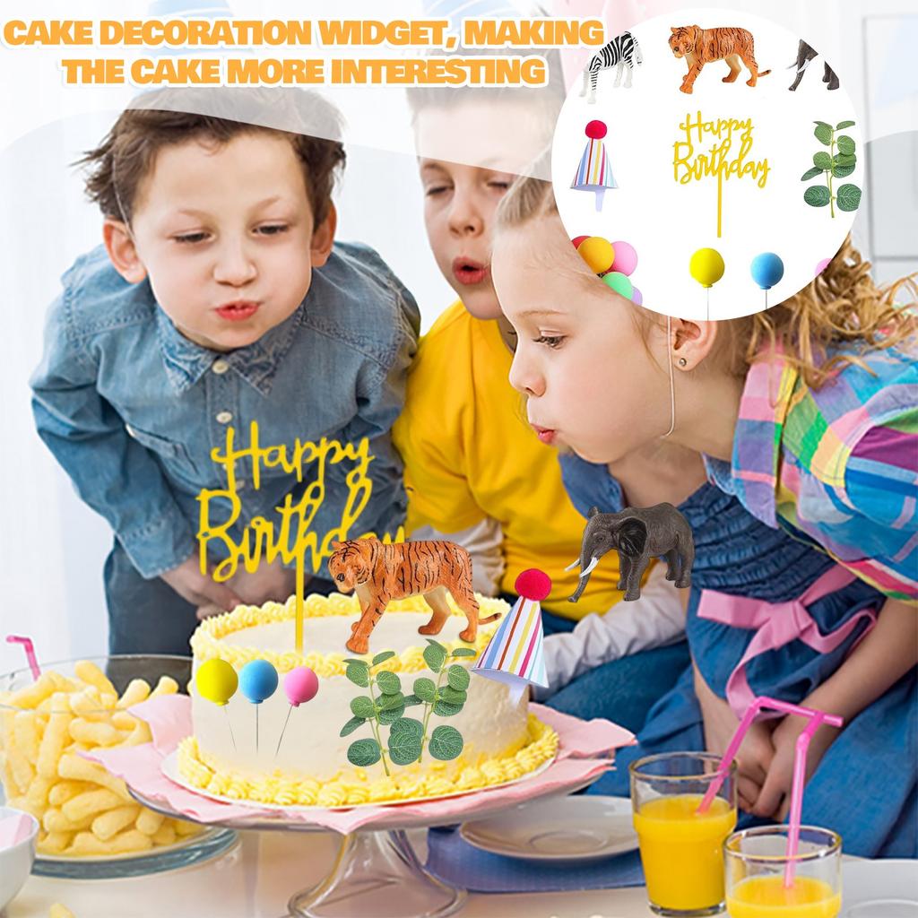 Decoraciones para Fiesta de Cumpleaños, Sombreros de Cumpleaños, Decoraciones para Pastel con Patrones de Animales (con Sombreros) Adecuado para fiestas de cumpleaños, fiestas