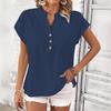 Camicetta Vintage in Lino e Cotone con Scollo a V e Maniche Corte per Uso Casual in Ufficio