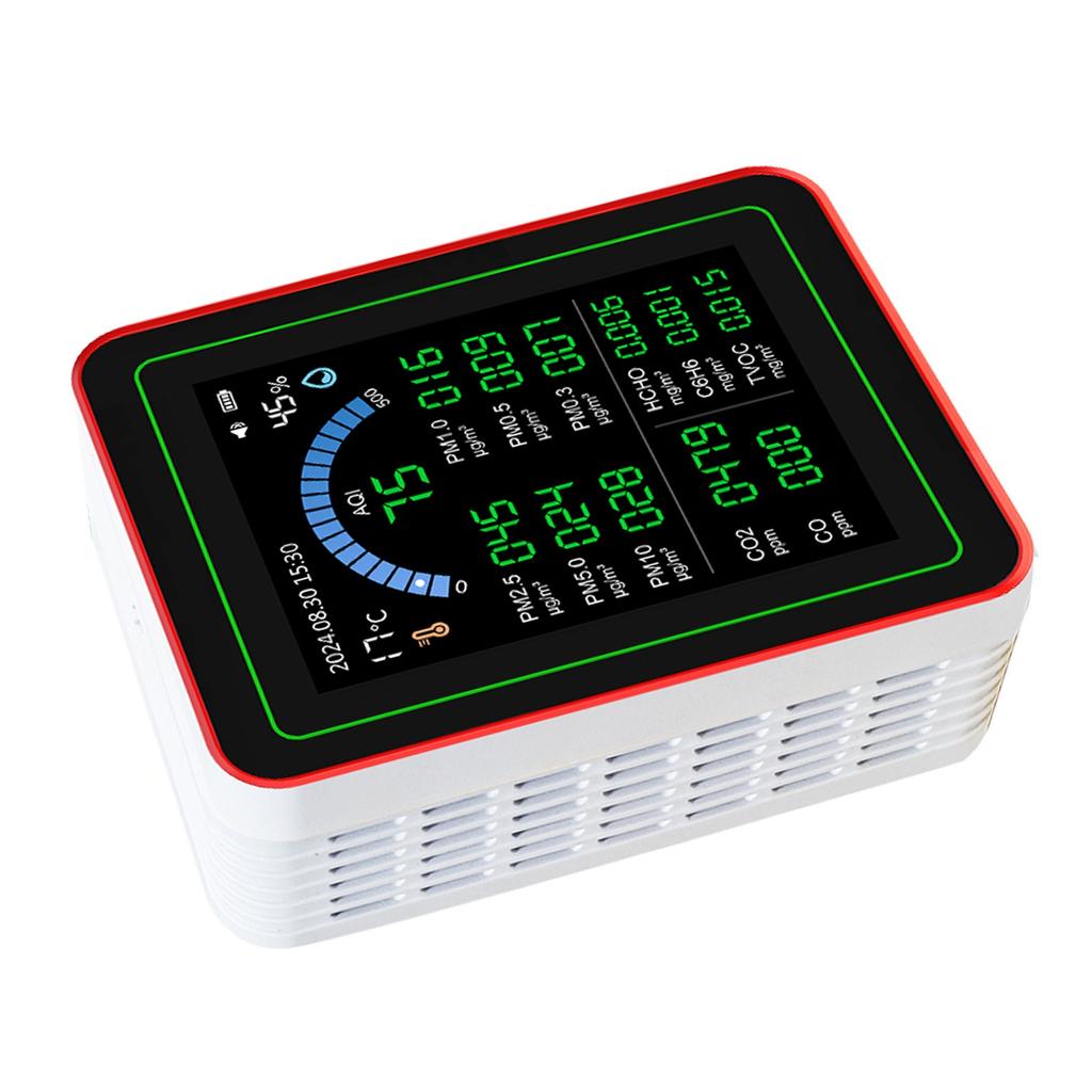 Air Quality Meter 18 In 1 CO2 TVOC HCHO PM2.5 PM10 Temp Humid Detect Tester Indoor Battery Powered Data Storage