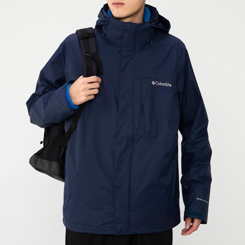 Columbia Outdoor Sports 3-In-1 Detachable Fleece Liner Hooded Waterproof Windproof Jacket Men Jackets Blue WE1322-464