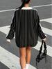New Retro Striped V-Neck Loose Hoodie with Letter Print