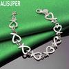 925 Sterling Silver Antique Heart-Shaped Side Chain Romantic Bracelet Gift Jewelry