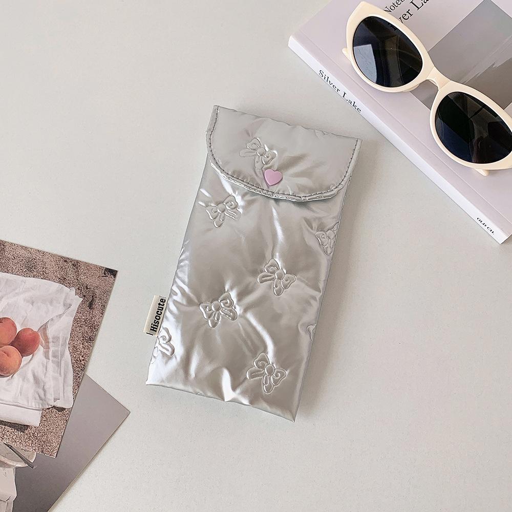 Back-to-school Season  Girls' Shiny Bow Snap Pen Case  Students' Portable Stationery Storage Bag  Cosmetics and Toiletries Bag