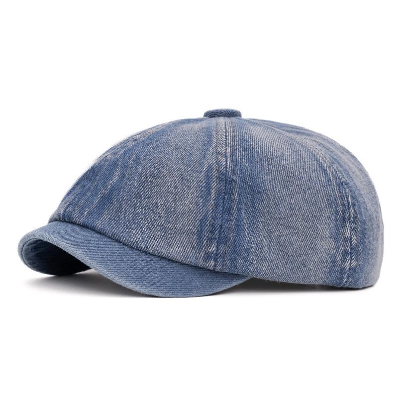 Washed Denim Octagonal Hat Men and Women Literary Beret Retro Painter Hat Versatile British Newsboy Hat