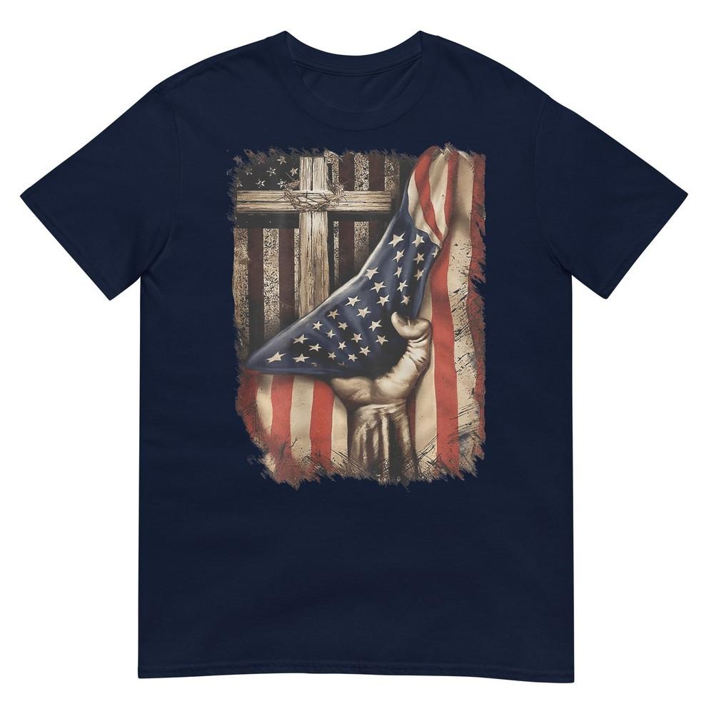 American Usa Flag Christian Cross Patriotic (On Back) Tshirt S