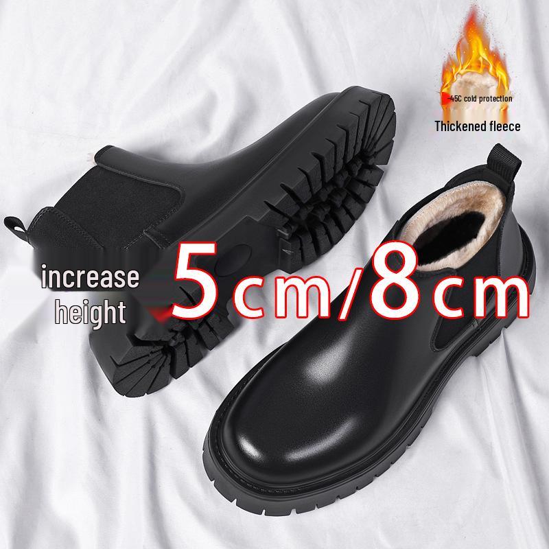 Herren Chelsea Boots im britischen Stil: Dicksohlige, höhenerhöhende, Echtleder, Slipper, mittelhoher Schaft, Herbst/Winter Martin Boots.