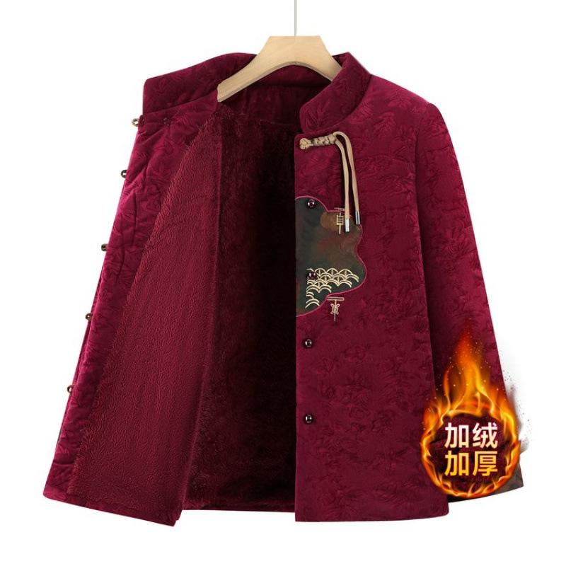 Winter Fleece Thickened Red Jacket Wife Jacket Old Women's Winter Clothes