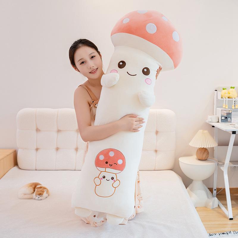 Cartoon Soft Mushroom Long Throw Pillow Plush Toy Doll Mushroom Doll Girl Sleeping Soothing Doll