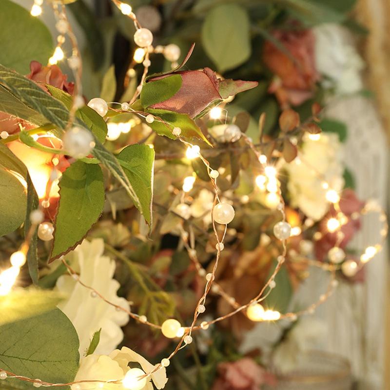 New LED Pearl Copper Wire String Lights Pearlized Fairy Garland for Party Birthday Wedding Christmas Decoration Wedding Home Decor