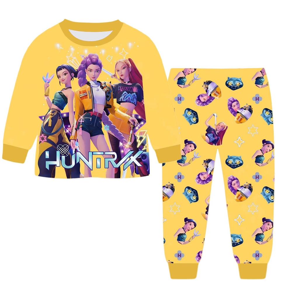 2 Stück Film K-Pops Dämonenjäger Kawaii Pyjama Set Mädchen Cosplay Nachtwäsche Anime Langarm Oberteile+Hose Fans Halloween Geschenk