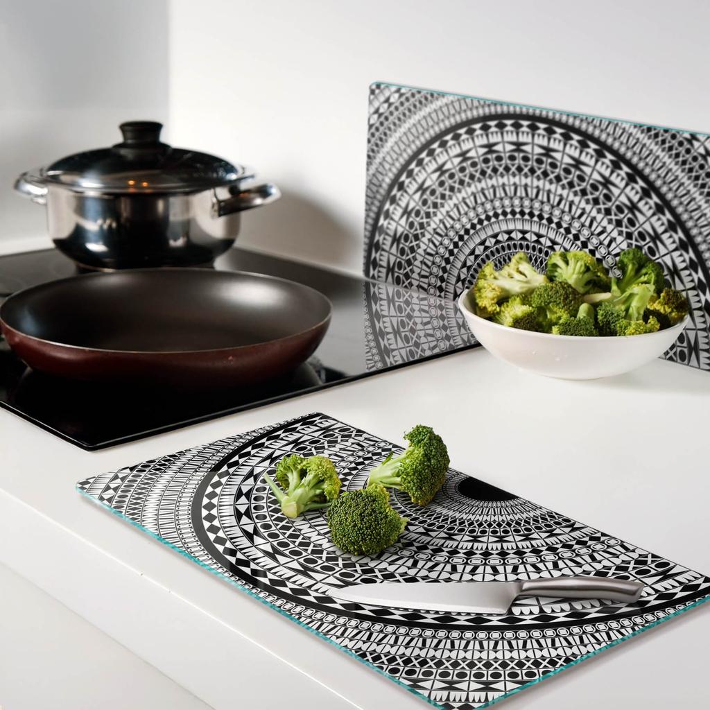 Glass Kitchen Cutting Boards with Graphics Decorative Ornament 2x30x52 cm