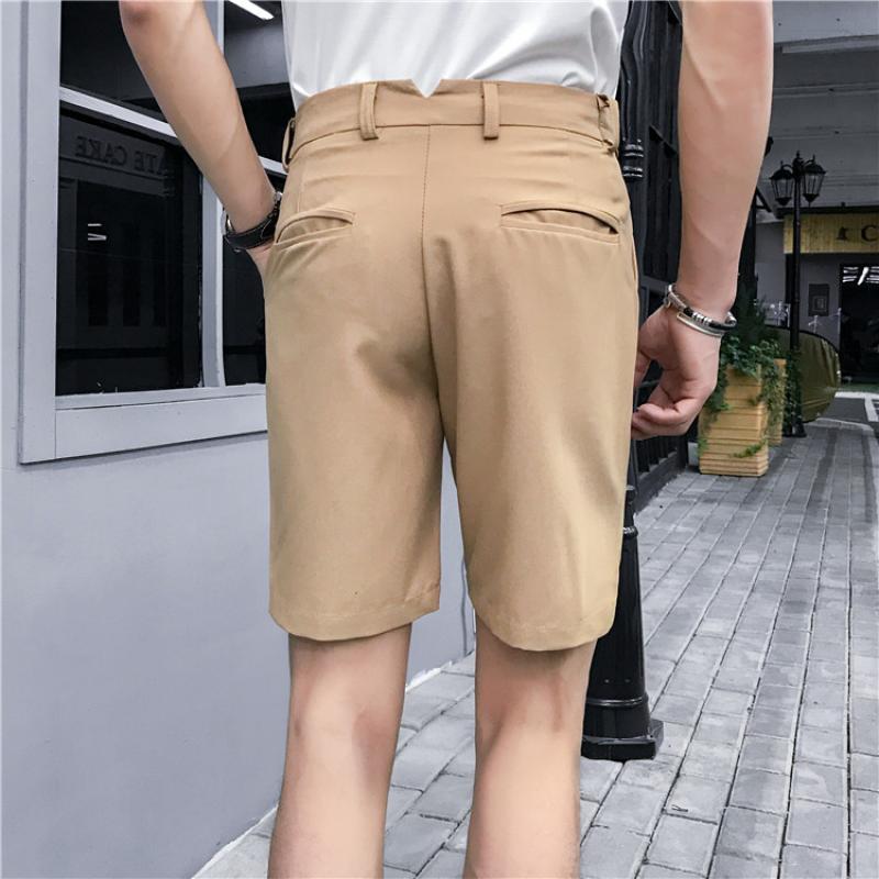 Pantaloni scurți costum slim fit de vară pentru bărbați, business casual, de birou, culoare uni, stil Anglia, subțiri, lungime până la genunchi
