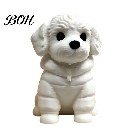 Sitting Dog Ornament 3D Printed Figurine, Mini White Statue for Desk Desktop Puppy Decor, Modern Animal Shape Home Office Bookshelf Minimalist