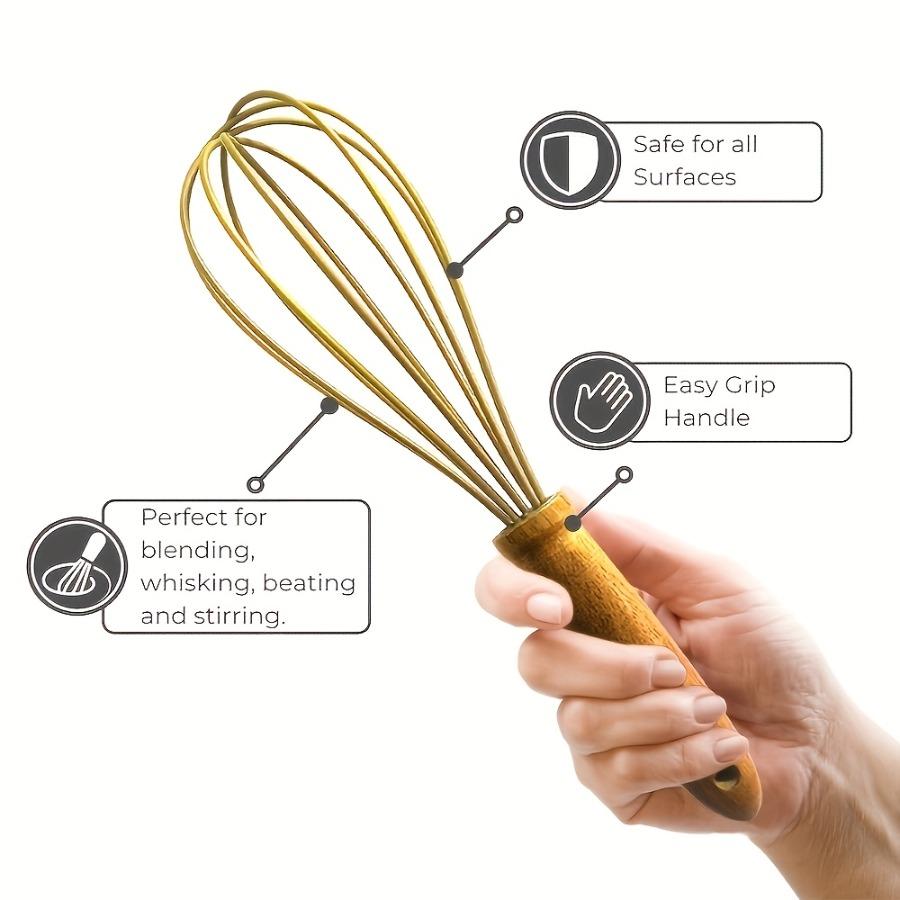 Silicone Egg Whisk with Walnut Wooden Handle, Heat Resistant Cooking Utensils for Blending Whisking Beating Stirring Cooking Backing