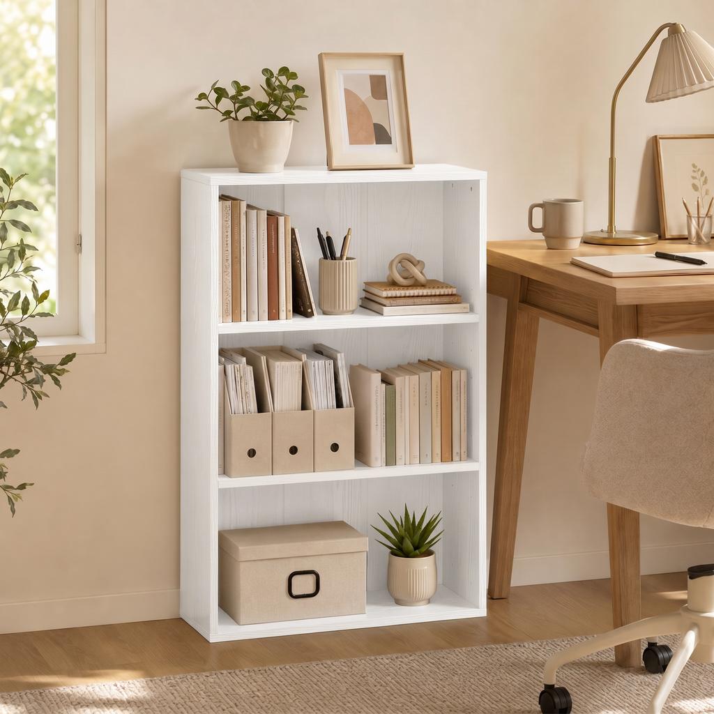 Storage Shelf Bookcase With 3 Compartments And Adjustable Shelf 60 X 24 X 93 Cm White