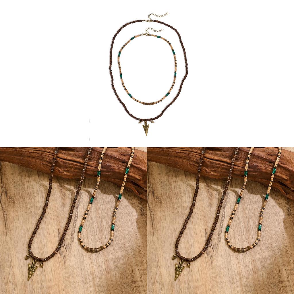 Boho Mens Layered Necklace With Handcrafted Coconut Shell Beads For Casual Style