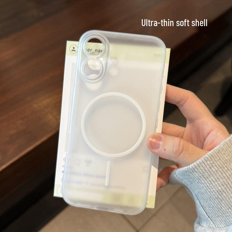 Ice Mist Magnetic Soft Shell Case for iPhone 13/15 Pro/16 Pro Max - Full Coverage for Men & Women