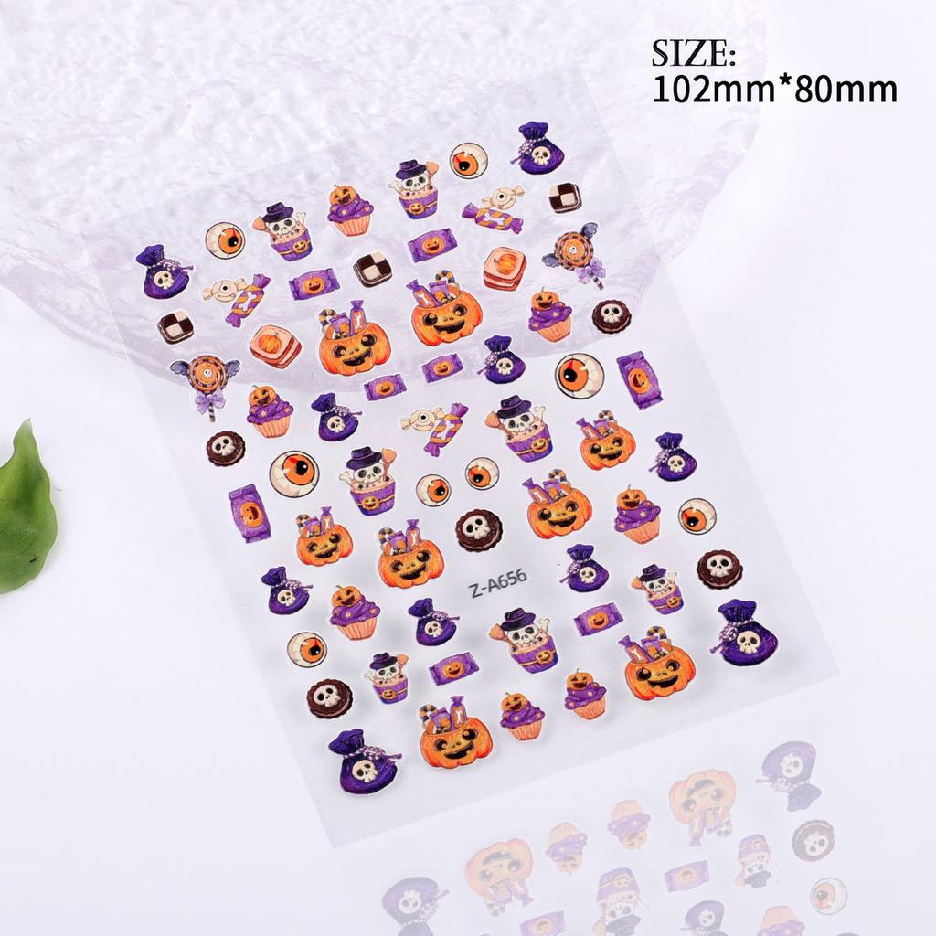 5D Geprägter Nail Art Sticker Halloween Cartoon Spinnennetz Geist Kürbislaterne Nagel Klebeaufkleber