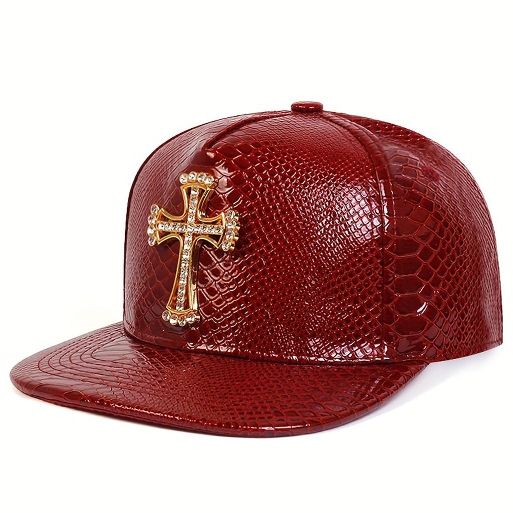 Unisex Cross Label Python Patterned Leather Hip-hop Hats Spring Autumn Outdoor Adjustable Casual Baseball Caps Sunscreen Hat