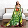 Colorful Floral Pattern Blanket with Red Lilies and Green Leaves Design Blanket, Suitable for Use In the Bedroom, Living Room, On the Sofa