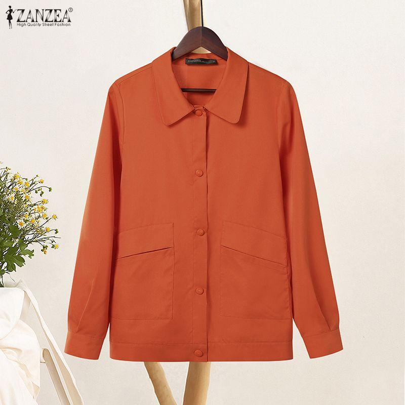 ZANZEA Women Casual Turn Down Collar Loose Long Sleeve Blouse