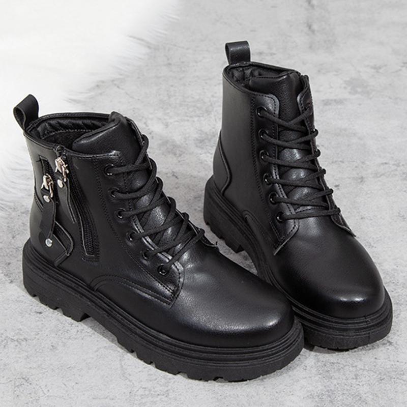 

Зимние женские ботинки на платформе, теплые, с мехом, повседневные, для улицы, модные ботильоны на молнии, высококачественная обувь на шнуровке для женщин 35-40 40 чёрный