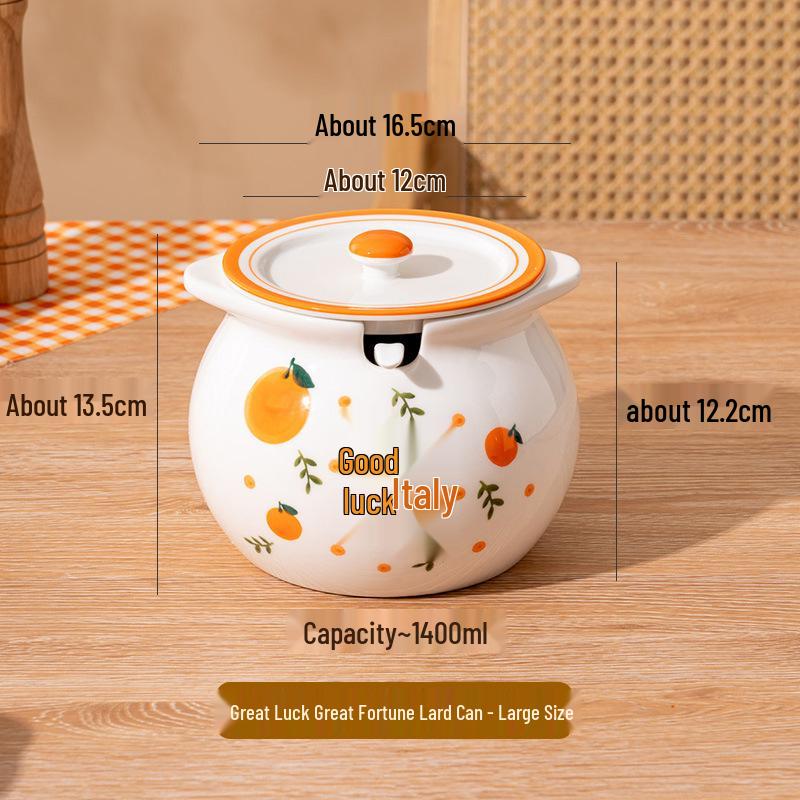 Ceramic Chili Oil Can with Spoon - High Temp Resistant, Creative Design for Luck & Prosperity in the Kitchen