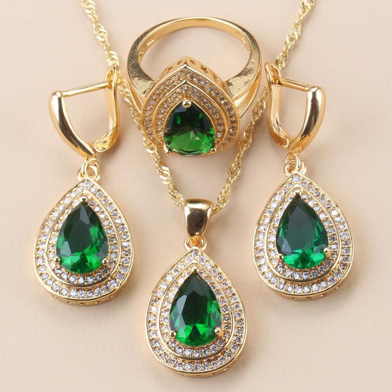 Brautschmuck Halskette 12-Farben Zirkonia Schmucksets Vergoldet Brasilien Marokko Accessoires Afrikanische Frauen