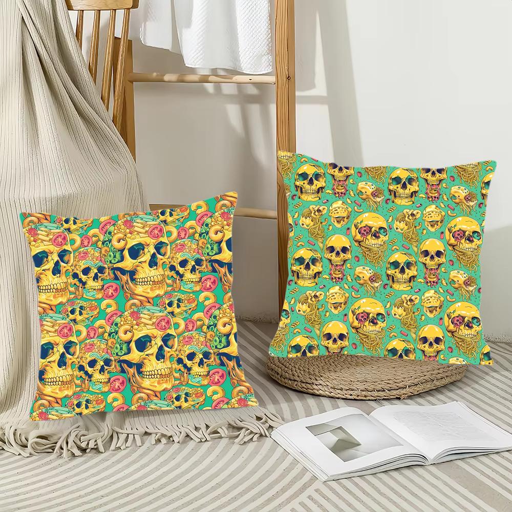 Horror Skull Print Cushion Cover Silky Short Plush DoubleSided Printed Pillow Case for Sofa All Seasons Home Decor Gift