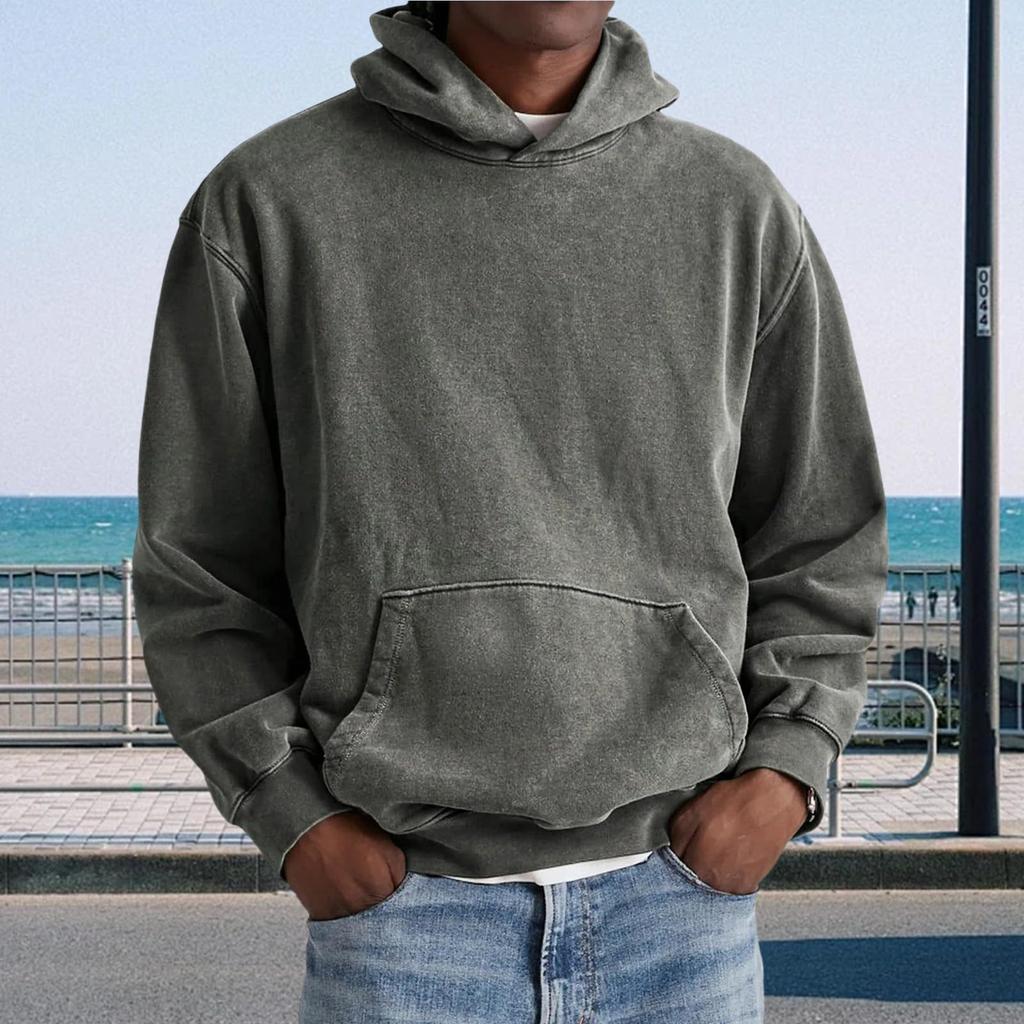Men Hooded Pullover With Pocket Long Sleeve Fleece Sweatshirt Workout Tops Fall Fashion Hoodie