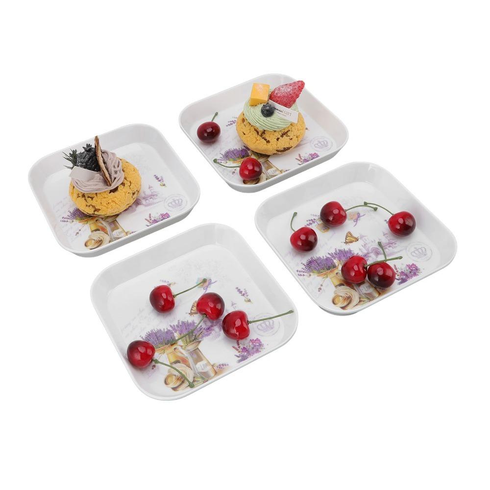 4Pcs Food Grade Melamine Snack Plate Raised Anti-spill Edge Snack Platter Food Dish Snack Serving Lavender