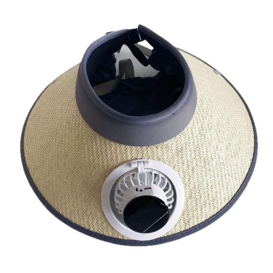 Wide Brim Sun Hat with Built-in Fan Summer Outdoor Straw Visor Hat with Solar/USB Powered Fan for Camping Fishing Hiking