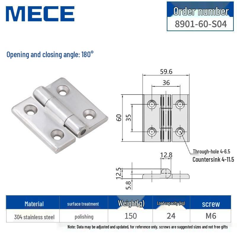 304 Stainless Steel Thickened Cabinet & Wooden Door Hinges