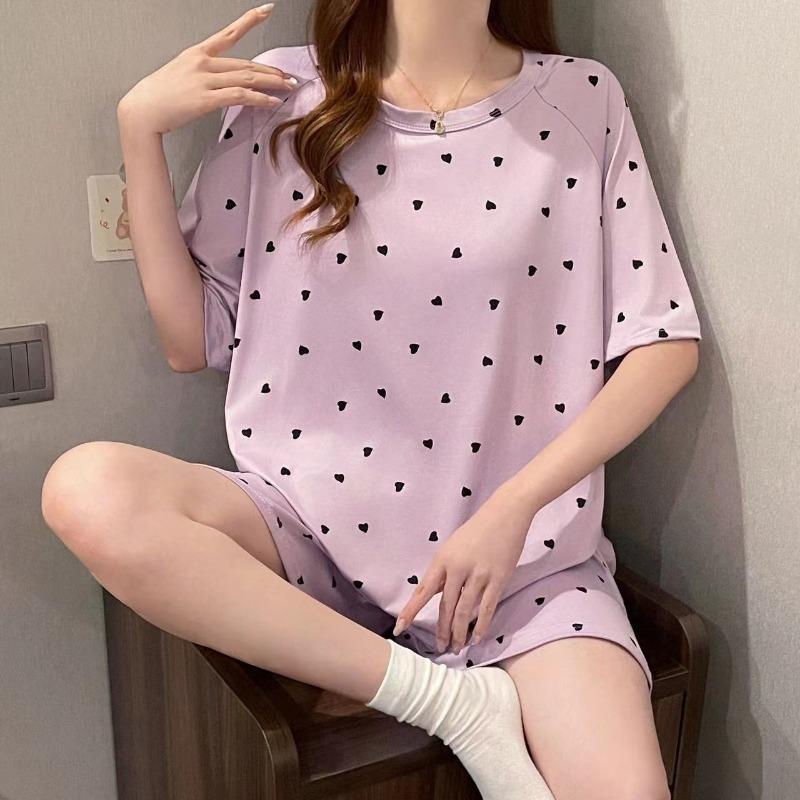 

Женский трикотажный модный комплект для сна с принтом Love , мягкий, с коротким рукавом и шортами, для комфортной домашней носки 4XL