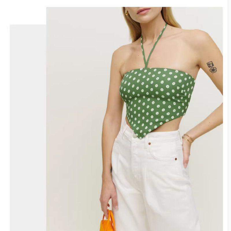 

Fashion Fashion Halter Spaghetti-Strap Padded Outer Vest S Green Bottom flower