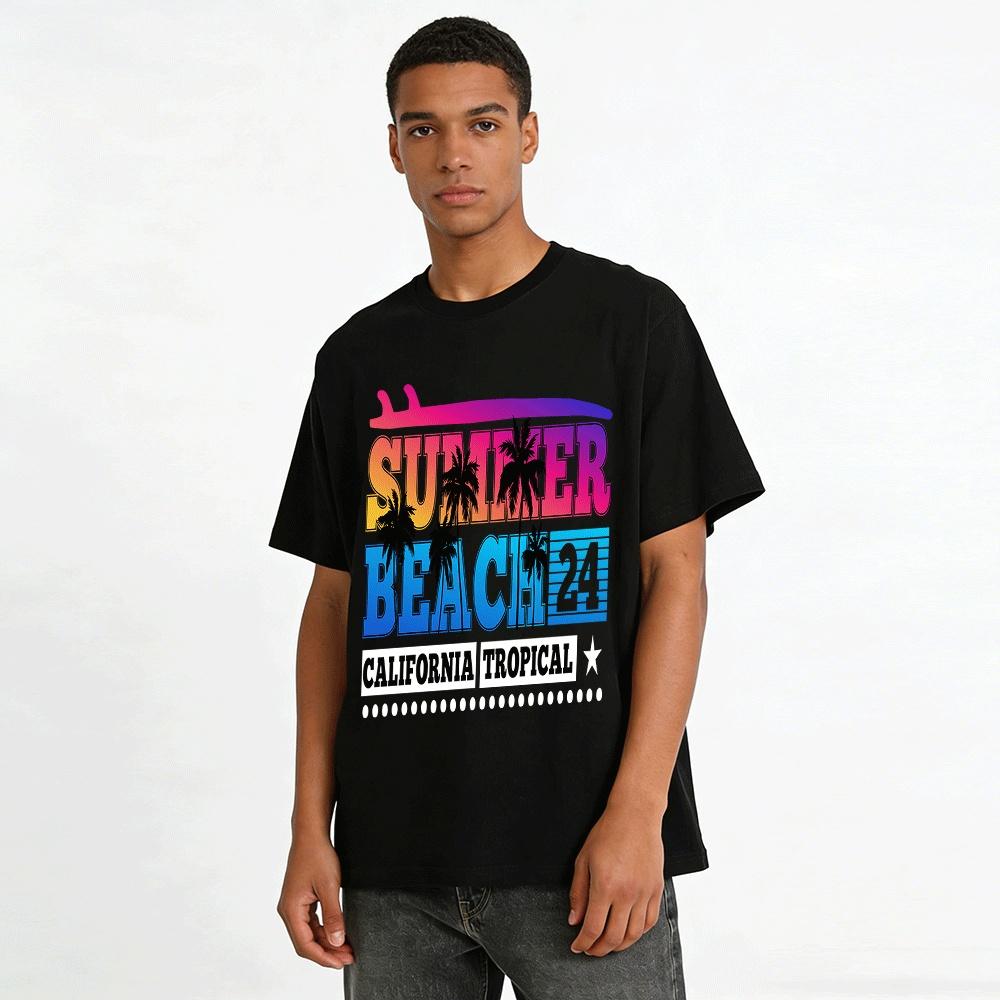 2024 California Tropical Summer Beach Graphic Casual Tee Pure cotton T-shirt