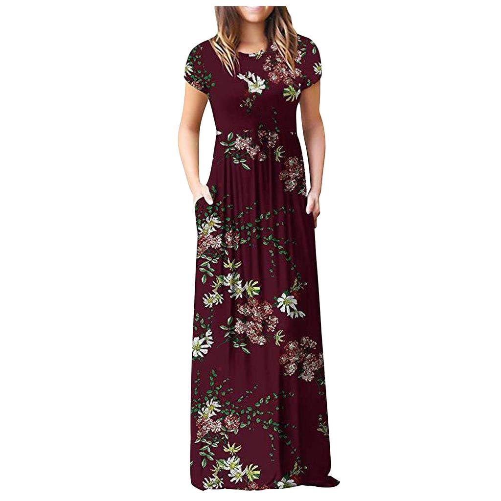 Women Fashion  Gradient Print Short Sleeve Spaghetti Maxi Dress