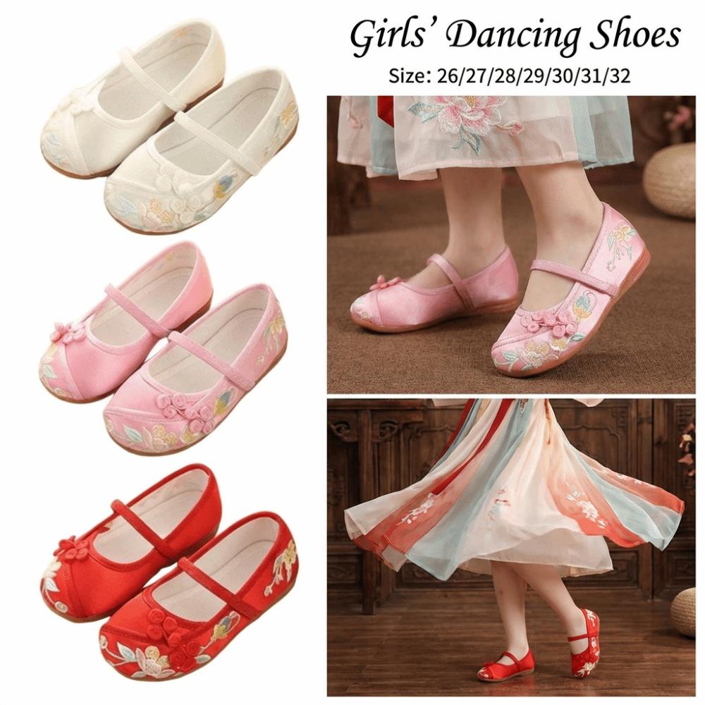 Chinese Style Children Hanfu Flat Shoes Wear Resistant Embroidered Cloth Shoes Kid Gift